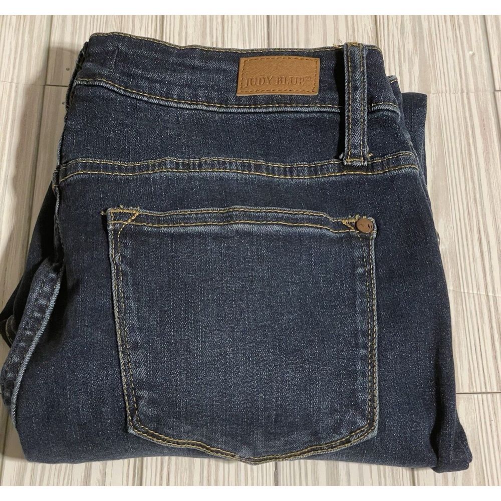 Judy Blue High Waist Skinny Fit Mid Seam Dark Wash 7/28. Raw Hem, Ankle Length